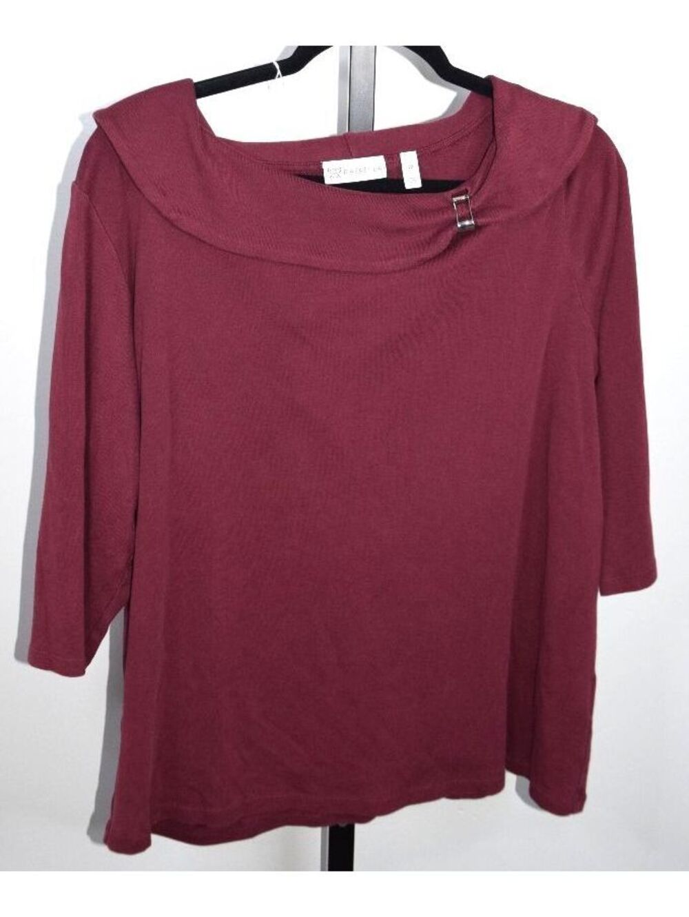 Rafaella Top Women's 2X Burgundy Boat Neck 3/4 Sleeve Buckle Detail Knit Shirt